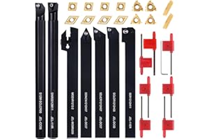 LYMMIYTC 1/2" 12mm Indexable Lathe Turning Tool 21Pcs Kit- 7Pcs Metal Lathe Tools Holder Set with 14Pcs Carbide Insert Turnin