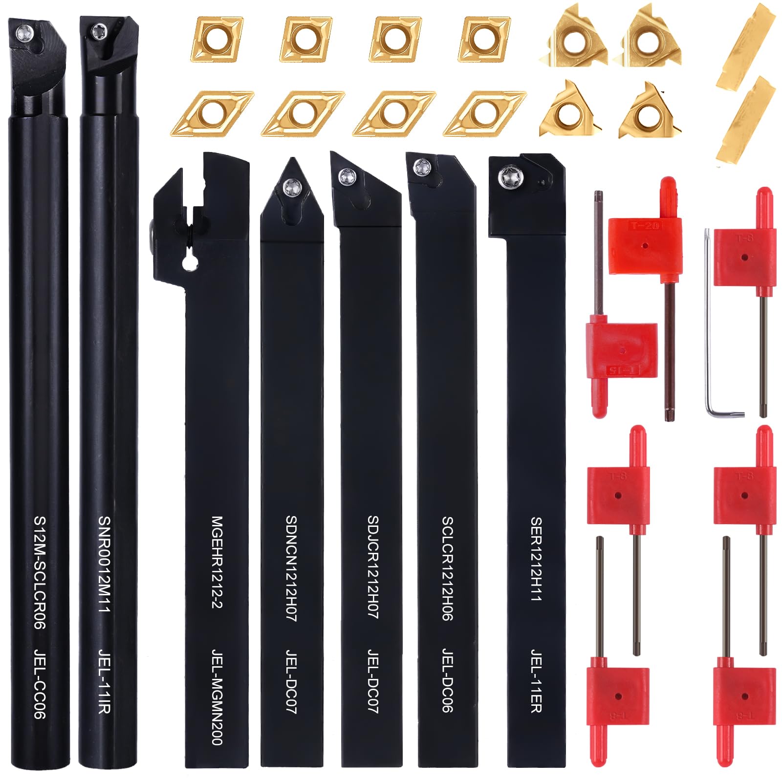 Photo 1 of 1/2" 12mm Indexable Lathe Turning Tool 21Pcs Kit- 7Pcs Metal Lathe Tools Holder Set with 14Pcs Carbide Insert Turning Inserts for Turning Grooving Boring Threading Cutting.Carbide Lathe Tools.