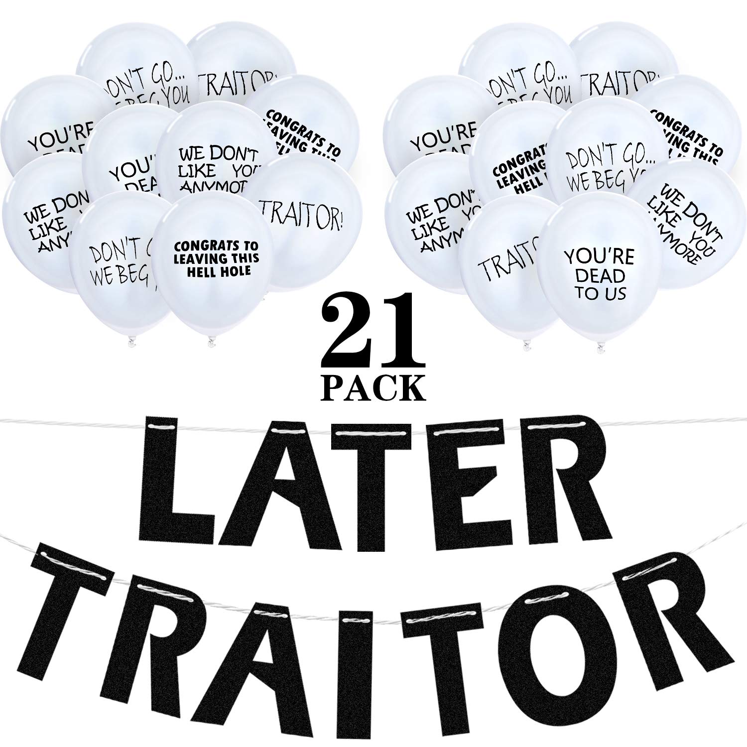 21 Pieces Last Day Office Party Supplies Traitor Banner Coworker Going Away Balloons for Going Away Farewell Retirement Job Change Relocation Quitting Party Decoration (Black)