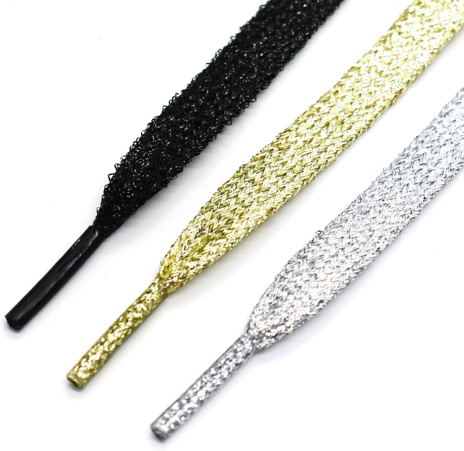 SenseYo 6 Pairs Metallic Glitter Flat Shoelaces Fashion Bling Shoelaces Sparkling Flat Ribbon Shoelaces for Canvas Sneaker