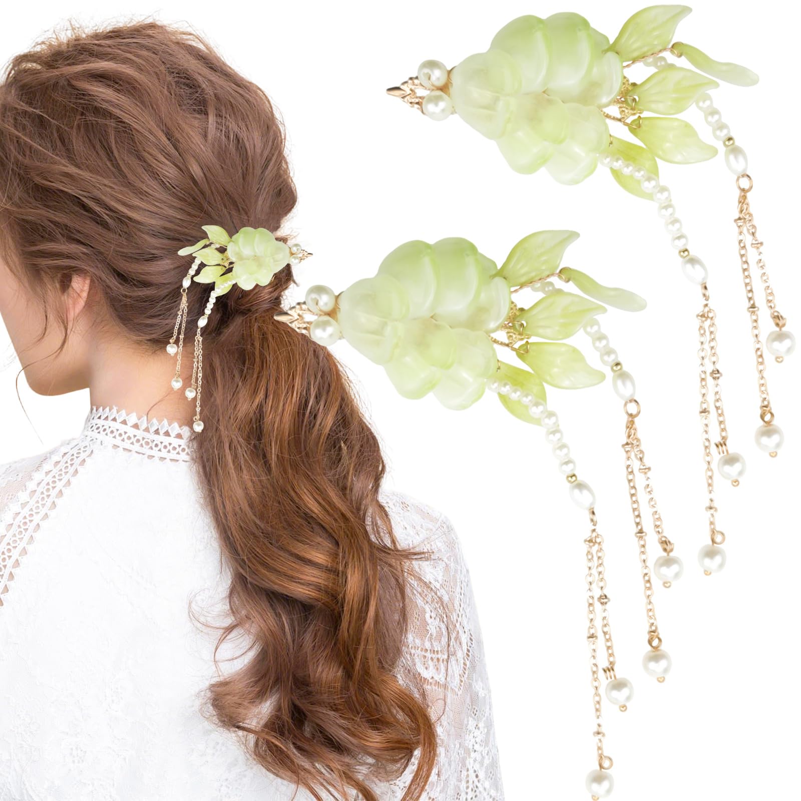 Photo 1 of 1 Pair of Fresh Green Handmade Goldfish Hairpin, Vintage Hair Clips, Tassel Hair Clip, Hanfu Decorative Hair Clips, and Chinese Hair Accessories, for Women Bride Bridesmaids