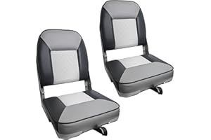 Qcunmag Boat Seats 2 Pack, Low Back Folding Fishing Jon Bass Boat Chair With Soft Sponge Pad (White/Gray/Charcoal)
