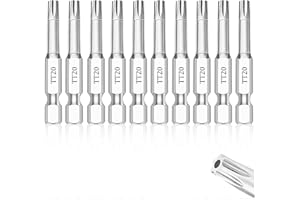 NAUIX T20 Torx Bits(10-Pack 2 Inch), 1/4 Inch Hex Shank S2 Steel Magnetic Security Tamper Proof star 6 Point Screwdriver bit set
