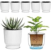 T4U 4 Inch Plant Pots Self Watering, 6 Pack African Violet Pots, Small Plant Pots for Plants, Small Indoor Plant Pot, Self Watering Planter for African Violet, Succulents (6 Pack, 4", White)