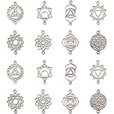 KitBeads 80pcs 8 Styles Tibetan Flower Charms - Alloy Hollow Flower and Chakra Connector for Jewelry Making Bracelets Bulk