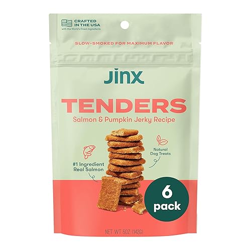 Jinx Salmon Tenders Jerky Dog Treats – Soft & Chewy, All Natural Dog Jerky Treats with High-Protein Salmon - Pet Products for All Dogs (Puppies, Adults & Seniors) - 5oz, Pack of 6