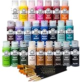 FolkArt 99445 24 Bottle Acrylic Craft Paint Set with 10 Pack of Brushes, 2oz, Colors May Vary
