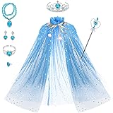 Fedio Princess Cape Set 7 Pieces Girls Princess Cloak with Tiara Crown, Wand for Little Girls Dress up