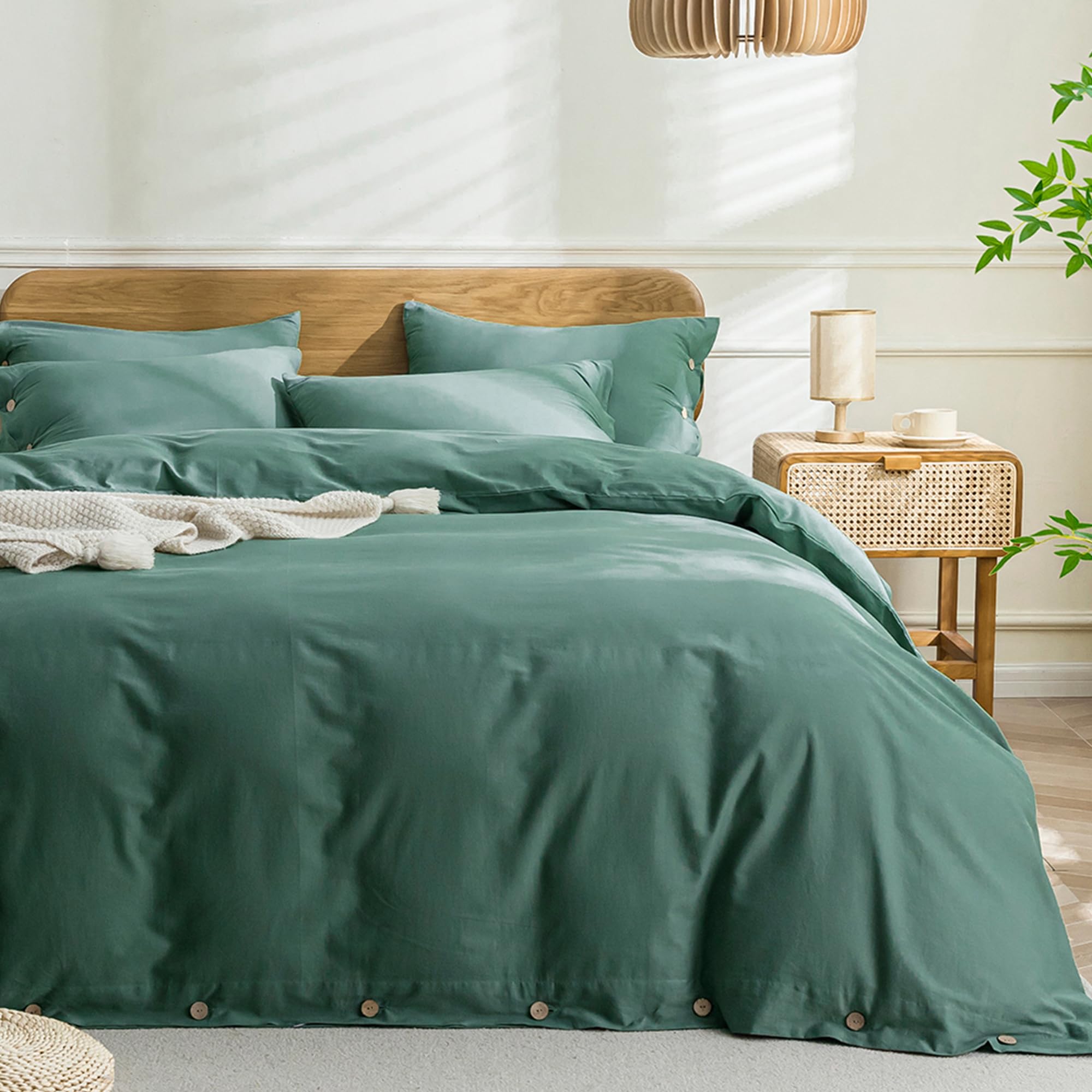 Photo 1 of JELLYMONI Cotton Duvet Cover King Size - Dark Green Comforter Cover with Button 100% Washed Cotton 3PCS Breathable Soft Solid Bedding Set Duvet Cover 104×90in & 2 Pillowcases (NO Comforter)