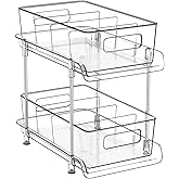 HIHEGD 2 Tier Bathroom Storage With Dividers, Clear Under Sink Pull Out Organizer for Kitchen Pantry, Medicine Cabinet