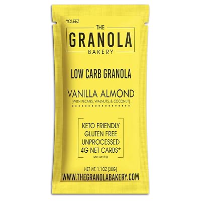 Granola Bakery - Vanilla Almond Low Carb Granola - 4g Net Carb, 10 Snack Packets, Low Sugar Keto Oatmeal, Gluten Free Nut Cereal, Diabetic Friendly,