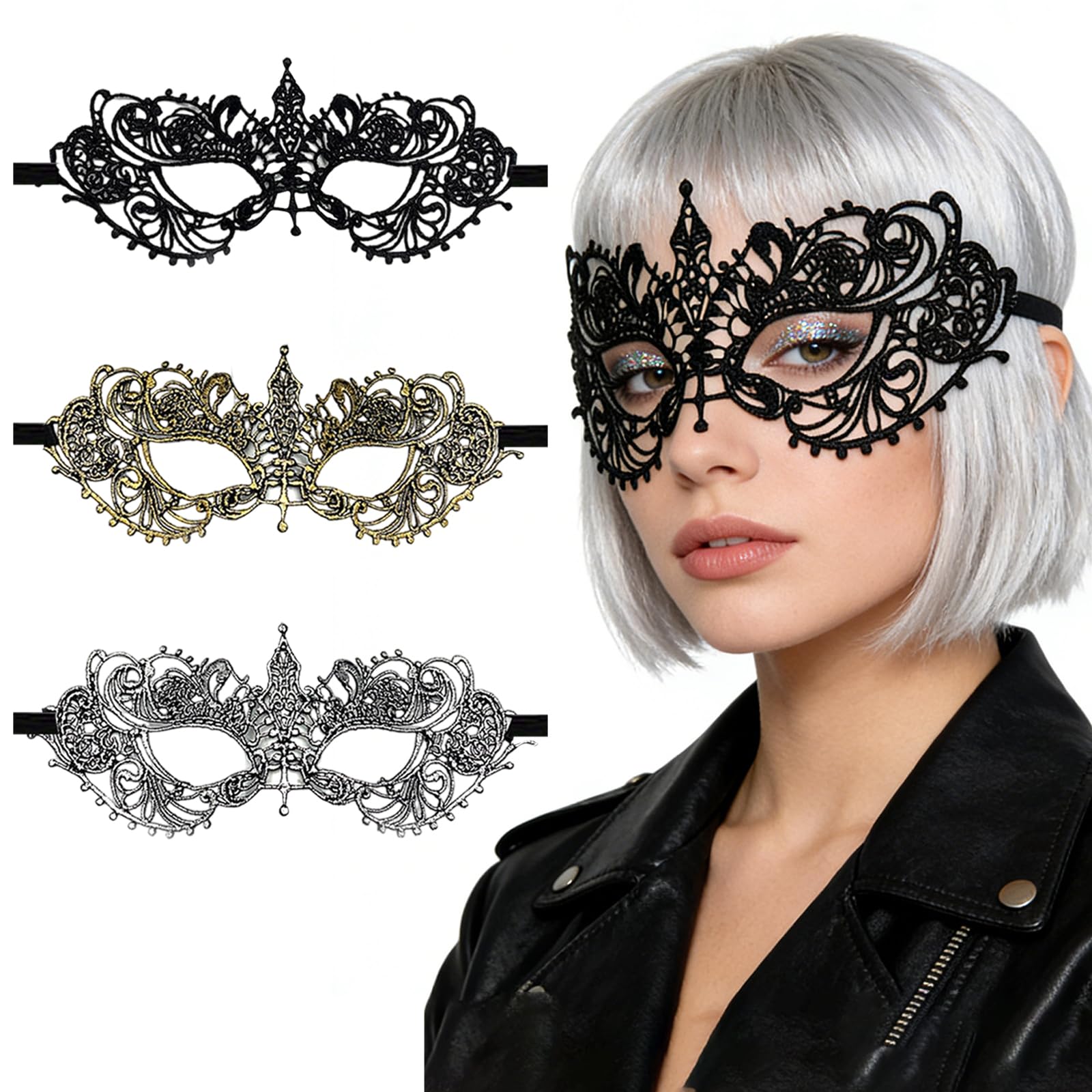 EDLMKM 3 Pcs Venetian Carnival Masks, Masquerade Mask For Women, Masquerade Ball Masks, Sexy Lace Eye Mask, Masquerade, for Costume Party Cosplay Women Girl Ladies Couples Halloween Mardi Gras