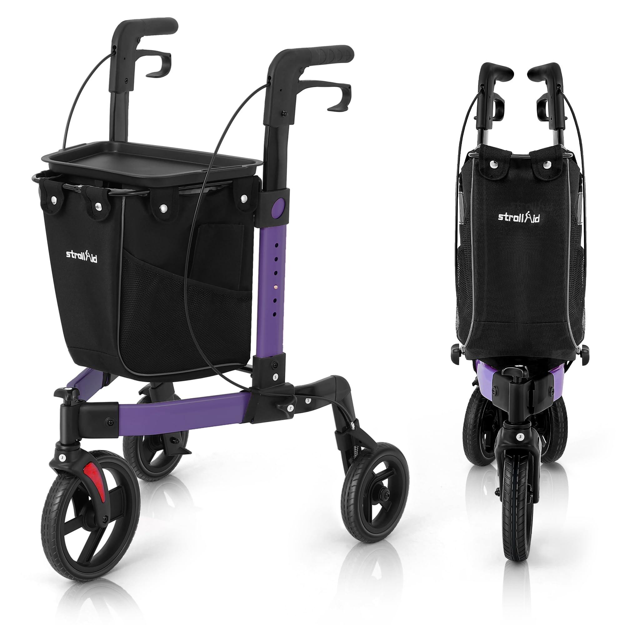 Photo 1 of 3 Wheel Rollator Walker, Walkers for Seniors, Rollator Walker Lightweight Foldable, with Tray and Large Storage Bag, 10 Inch Tri-Wheel Modern Mobility Walking Aid Aluminum, Purple
