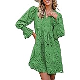 Dokotoo Womens 2026 Boho Dress Tassel V Neck Long Sleeve A Line Casual Hollow Out Lace Ruffle Party Dresses