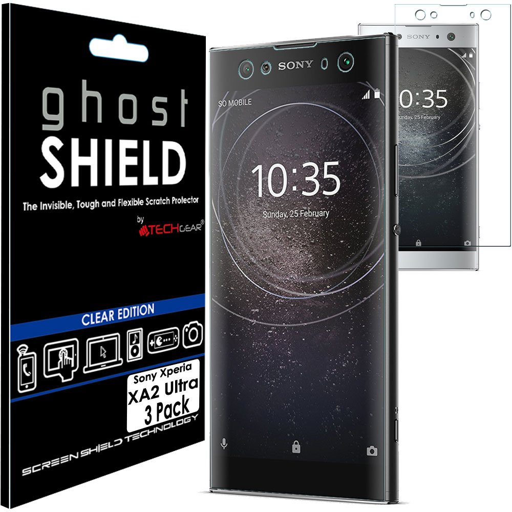 TECHGEAR [3 Pack] Screen Protectors to fit Sony Xperia XA2 Ultra [ghostSHIELD Edition] Genuine Reinforced Flexible TPU Screen Protector Guard Covers with Full Screen Coverage inc Curved Screen