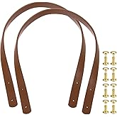 uxcell 2Pcs Leather Bag Handles, 23.6" Replacement Handle PU Leather Sew on Shoulder Purse Straps with Rivets for DIY Tote Bag Making Wallet Handbag Repair, Dark Brown