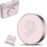 Pink Retro Leather Lens Cap for Fujifilm Insta Mini EVO with Hot Lens Cover | Anti-Dust Anti-Scratches Aluminum Camera Lens Cover with Rose Pattern, Accessories for Fuji Mini Evo Lens Protection Cover