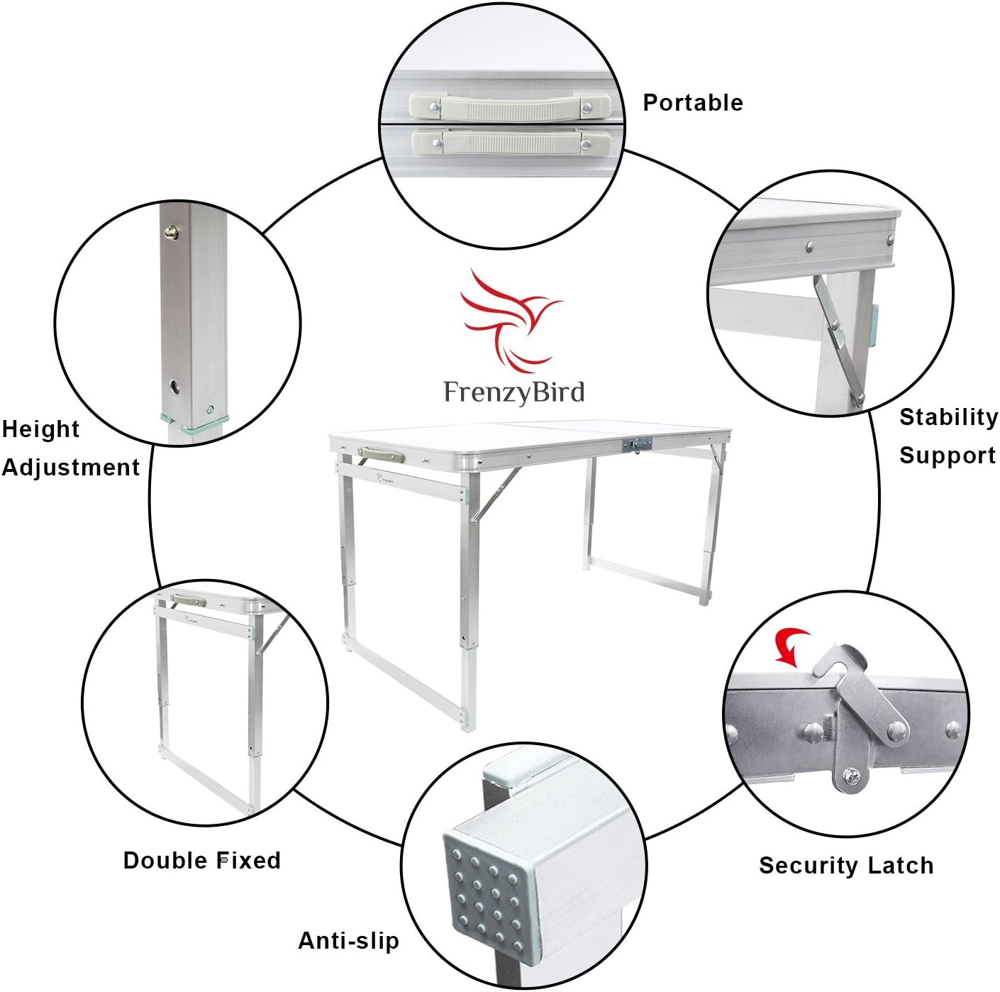 FrenzyBird Folding Picnic Table with 4 Stools, Aluminum Table Oxford Mat Chair Set for up to 4 Persons, Portable Lightweight and Heights Adjustable for Outdoor Camping Dining BBQ Party : Garden & Outdoor