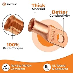 SELTERM 10pcs - 1 Awg - 5/16" Stud - Battery Lugs