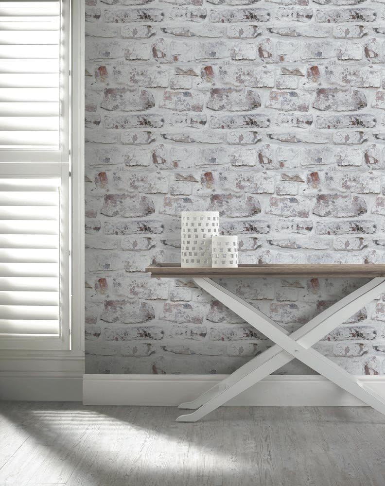 Arthouse Whitewashed White Brick Wallpaper, Photographic Design, 3D Effect, Realistic Rustic Brick - Image 3