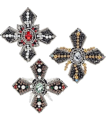 Rhinestone Hand-Beaded Applique Patch - White & Green Sew-on Patch For Clothing, Bags, Shoes (Approx. 7.4x11cm) - View #12