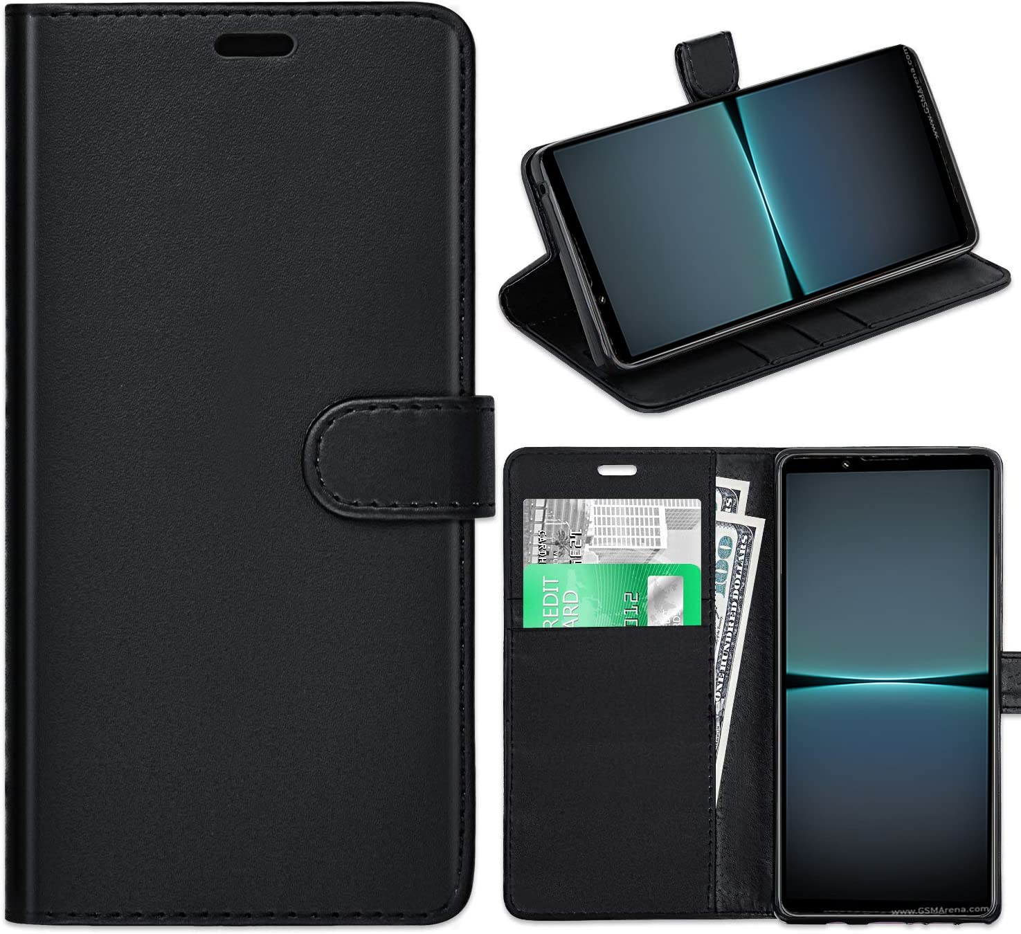 KP TECHNOLOGY Xperia 1 IV Case, Sony Xperia 1 IV Leather Case, Sony Xperia 1 IV Book Flip Leather Wallet Cover with Card Slots for Sony Xperia 1 IV (BLACK)