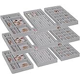 DIOMMELL Set of 9 Stackable Velvet Jewelry Trays Organizer, Jewelry Storage Box Display Trays Showcase Holder Closet Dresser Drawer Organizer for Earring Necklace Bracelet Ring Accessary