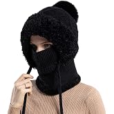 4 in 1 Beanie Hat Scarf and Mask, Knitted Balaclava Hats, Windproof One Size Hat and Scarf Set for Women