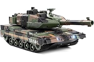 Supdex 1:24 RC Tank-2.4G Remote Control Army Tank That Shoot BBS with 360° Rotating Turret, Auto Demo, Sound, Light and Smoke, All-Terrain Climbing RC Military Vehicle Toy Gift for Boys Ages 6-12