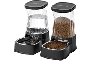 GARDNER PET Automatic Pets Gravity Feeder and Water Dispenser Set with Stainless Steel Bowl, 1Gallon x 2 Stable Dog Food Feeder and Waterer, 100% BPA-Free for Small&Medium Dogs, Cats, Puppies(Black)