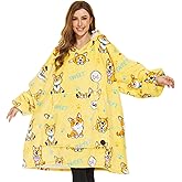 THREE POODLE Wearable Blanket Hoodie for Women, Oversized Sherpa Sweatshirt Blanket for Adults Men, Cozy Corgi Hooded Blankets, Gifts for Teen Girls Women Mom Sister