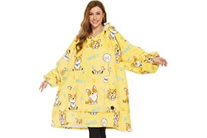 THREE POODLE Wearable Blanket Hoodie for Women, Oversized Sherpa Sweatshirt Blanket for Adults Men, Warm Cozy Corgi Hooded Blanket, Gifts for Mom Girlfriend Sister