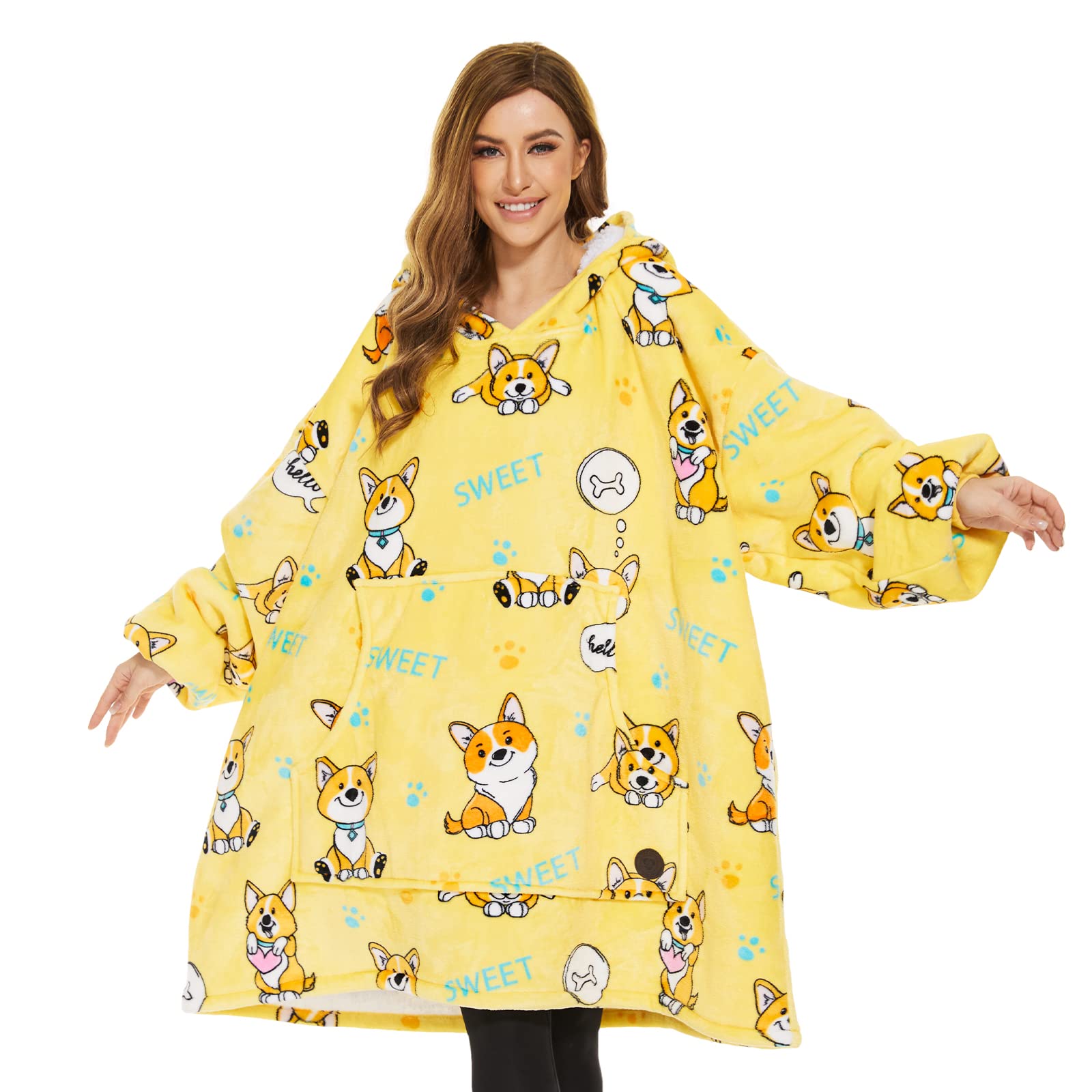 THREE POODLE Oversized Blanket Hoodie, Sherpa Fleece Wearable Blanket Sweatshirt for Adults Kids, Warm Soft Cozy Hooded Blanket Women Men Kids, One Size Fit All โ image 1