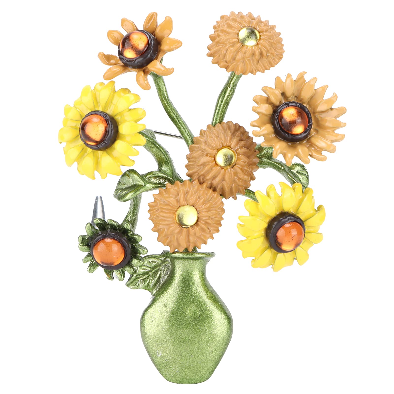Shanrya Sunflower Pin, Elegant Brooch Sunflower Lapel Pin Sunflower Brooch Plant Vase Flower Simple Brooches Accessory Flower Brooches for Women Christmas Brooches