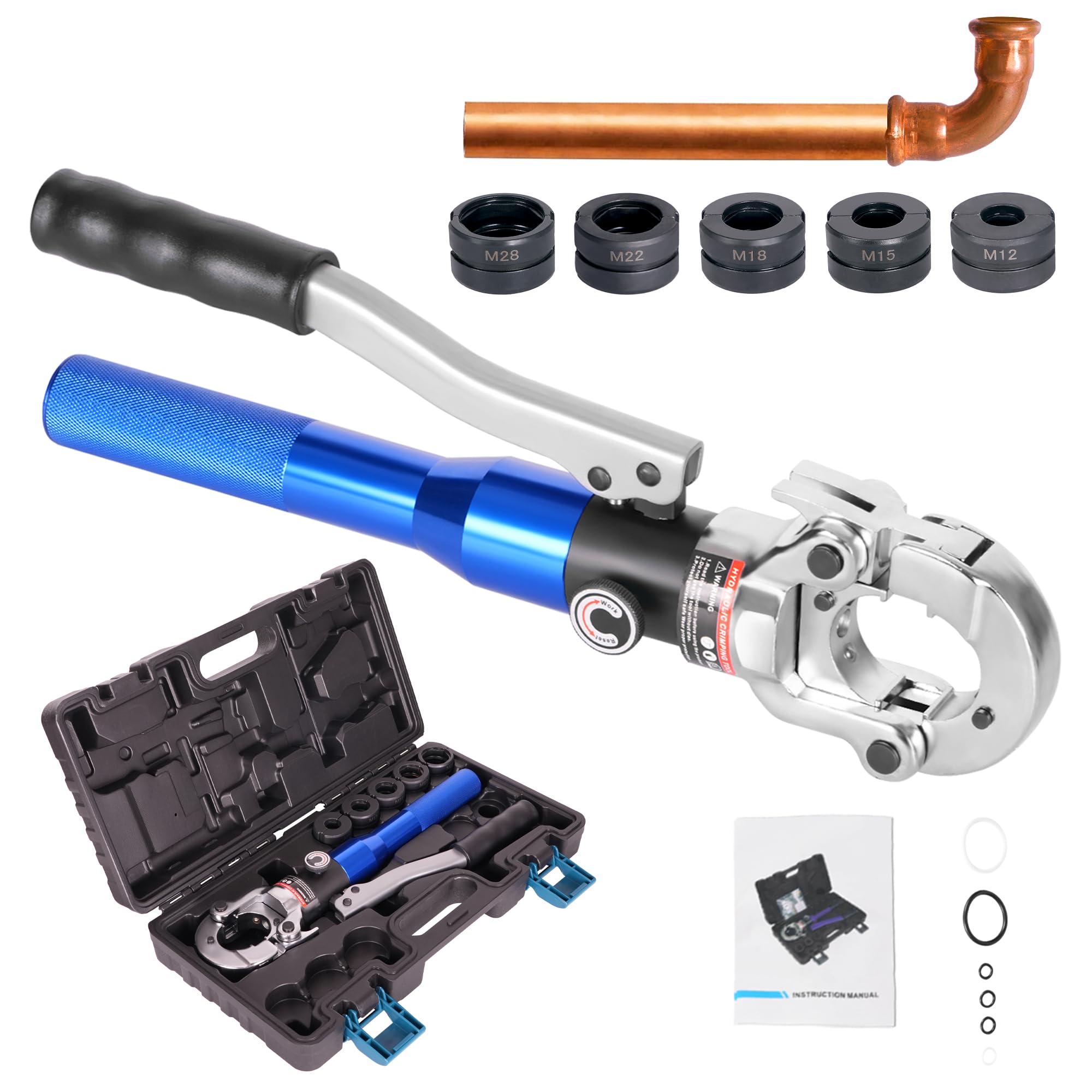 AMZCNC - Professional Crimping Pliers - Profile M 12, 15, 18, 22, 28 - for Copper Tube, Carbon Steel and Stainless Steel - Jaw Inserts M12, M15, M18, M22, M28 Including