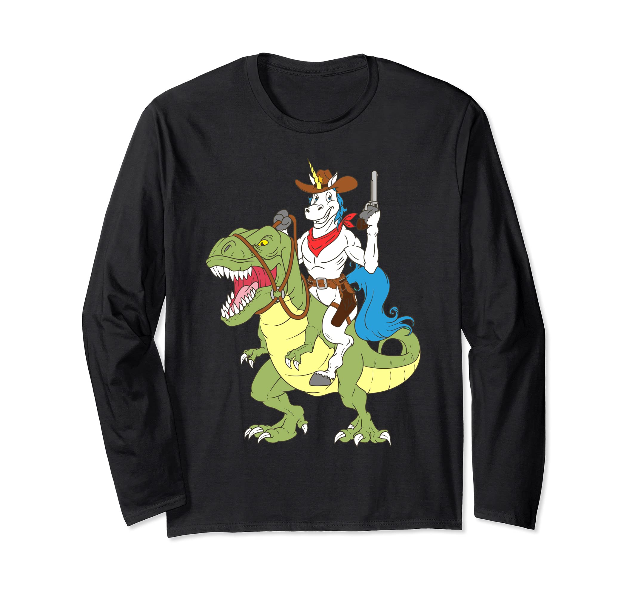 Cowboy Unicorn Riding Dinosaur T-Rex Lawman Sheriff Deputy Long Sleeve T-Shirt