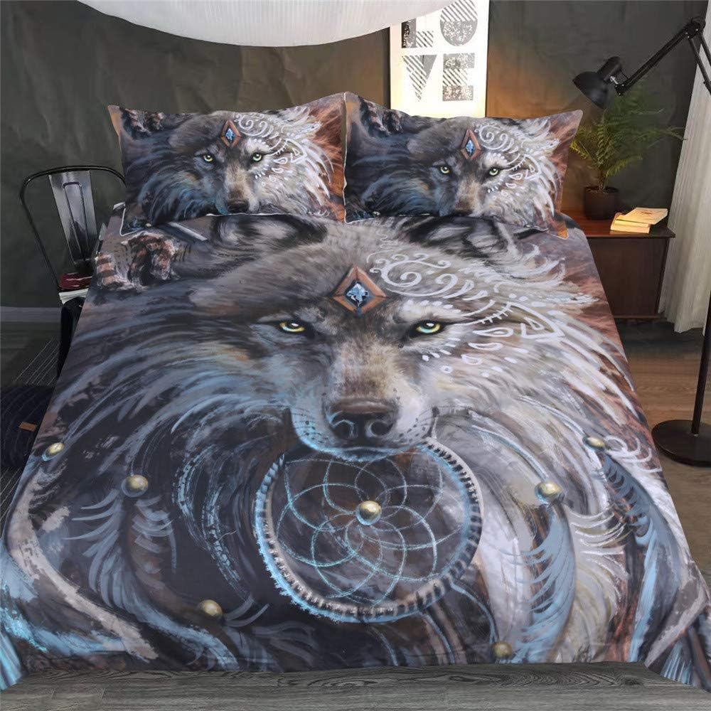 Bedding Duvet Cover Set 3D Wolf Theme Series1 pcs Duvet Cover King 220x240cm And 2 pcs Pillow Cover 50x75cm With Zipper Bedding Set Three-piece (Grey Wolf）