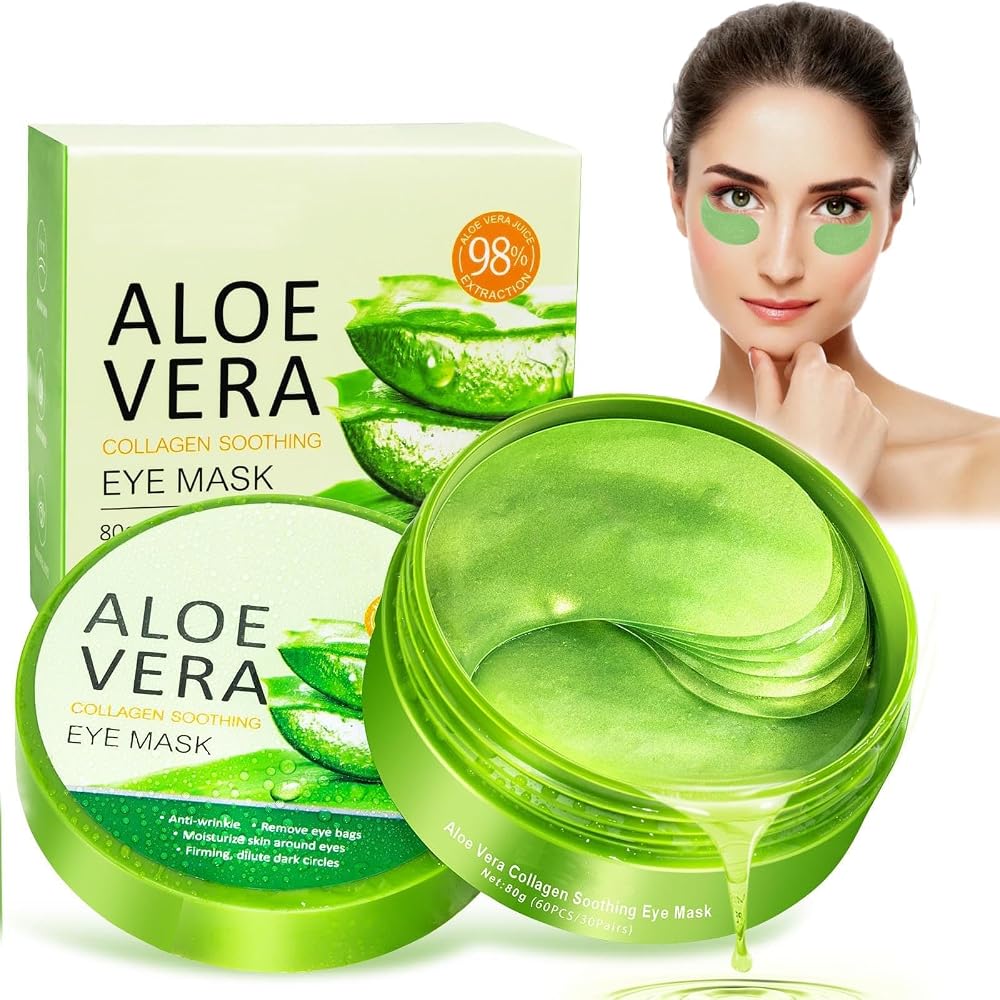 QEEROYO Aloe Vera Eye Patches 60Pcs Under Eye Masks Dark Circles Puffiness