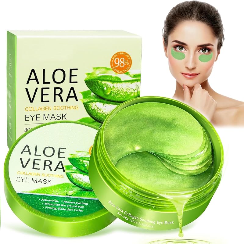 QEEROYO Aloe Vera Eye Patches 60Pcs Under Eye Masks Dark Circles Puffiness