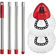 Hibaby 2 Spin Mop Head Replacement, 1 Base, 1 Mop Handle (30-58in) Combo Mop Set Compatible with OCedar EasyWring Microfiber Mop (White (1-Tank System))