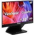 ViewSonic VP16-OLED 15.6 Inch 1080p Portable OLED Monitor with 2 Way Powered 40W USB C, Pantone Validated, Factory Calibrated, Built-in Ergonomic Stand with Protective Cover,Black