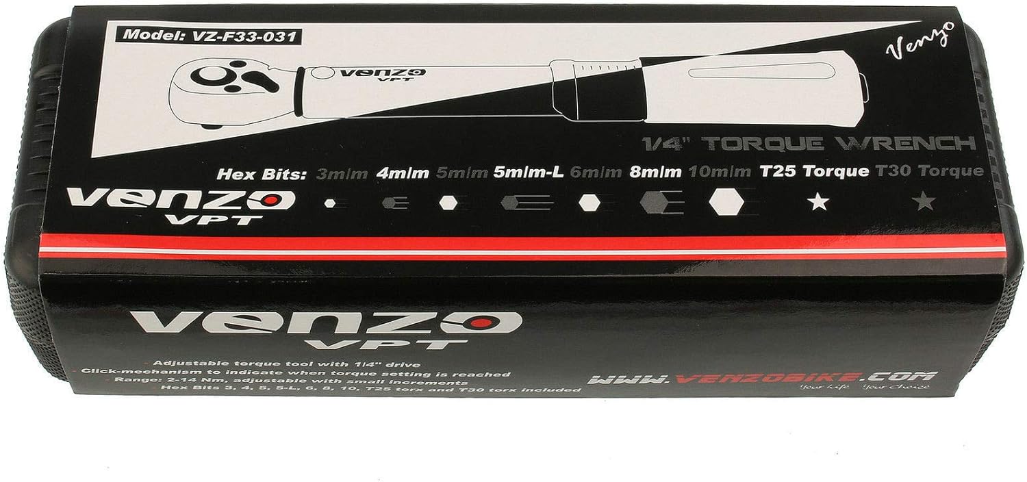 Venzo Bicycle Bike 1/4 Inch Driver - Torque Wrench Allen Key Tools Socket Set Kit 2-24Nm - Small Adjustable : Bike Hand Tools : Sports & Outdoors