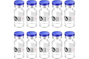 Biocomma 3ml 10pcs Sterile Empty Vial with Plastic Aluminum Flip Off Caps，Penicillin Bottle 13mm Crimp Top Sterile Transparen