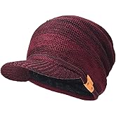 Ruphedy Mens Beanie with Brim Winter Hat Knitted Thick Fleece Visor Beanie with Bill B5042