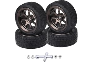 Hobbyfire Preglued 1/10 On Road Racing Car Tires and Aluminum Wheels 12mm Hex OD 2.64" Compatible with Traxxas 4tec 2.0 Tamiya TT02 HPI HSP, Set of 4 (Color B)