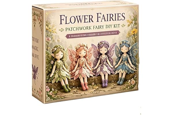Fairy Patchwork DIY Collection, Fun Flower Fairies Patchwork Sewing Kit, Make 4pcs Winged Elf Cloth Doll, Fabric Full Supplies DIY Craft Set for Beginner Crafters, Home Decor Unique Handmade Gift，B1
