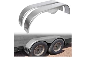 ECOTRIC 2Pcs Tandem Trailer Fender Double Axle Compatible with 13-15 Inch Wheels Teardrop Pair Enclosed Trailers 66.5" x 9" x 18.37" - Cold Rolled Steel