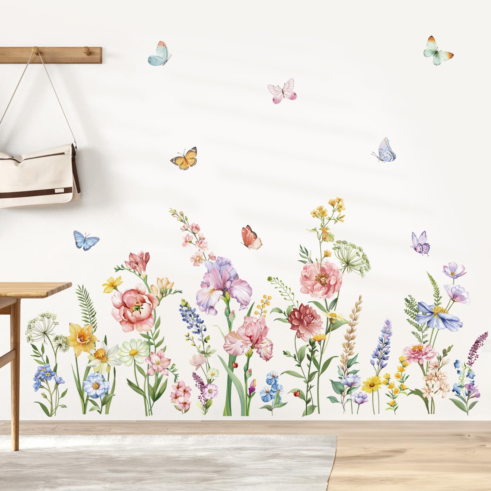 decalmile Garden Flower Wall Stickers Wildflower Iris Butterflies Wall Decals Living Room Girls Bedroom Baby Nursery Wall Decor