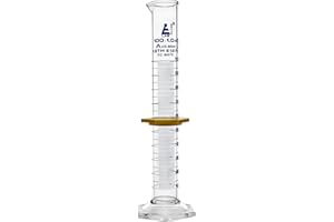 Graduated Cylinder, 100mL - ASTM, Class A Tolerance ±0.50mL - Protective Collar, Hexagonal Base - Blue Graduations - Borosilicate 3.3 Glass - Eisco Labs