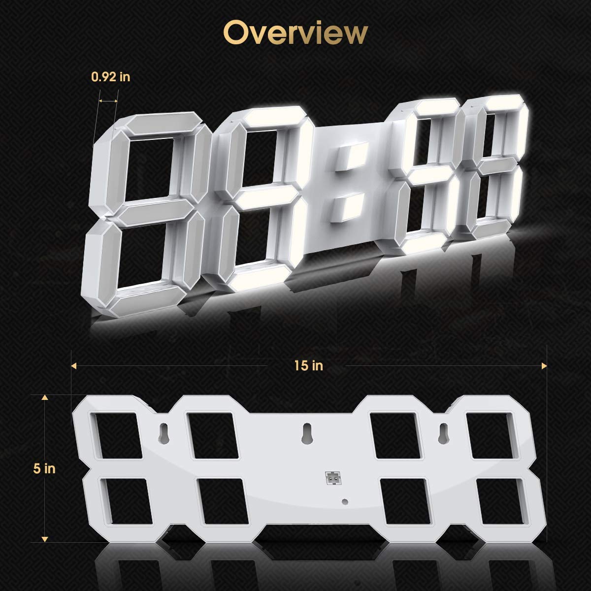 3D LED Digital Wall Clock 15 Inch with Remote Control Large Timer Nightlight Brightness Adjustable for Office Home Hotel Big Room